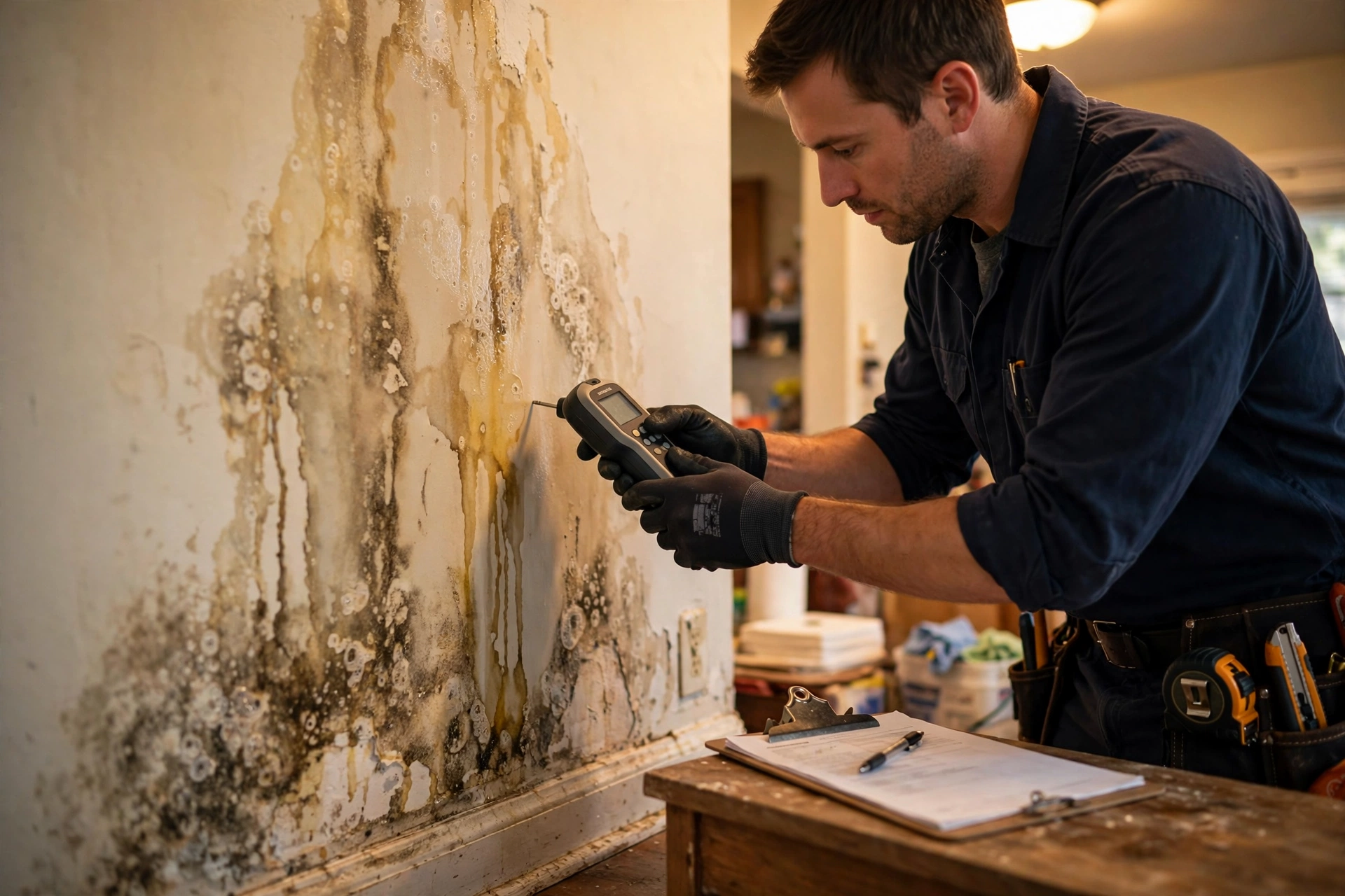 Industrial air movers and dehumidifier drying out water damaged walls in a home